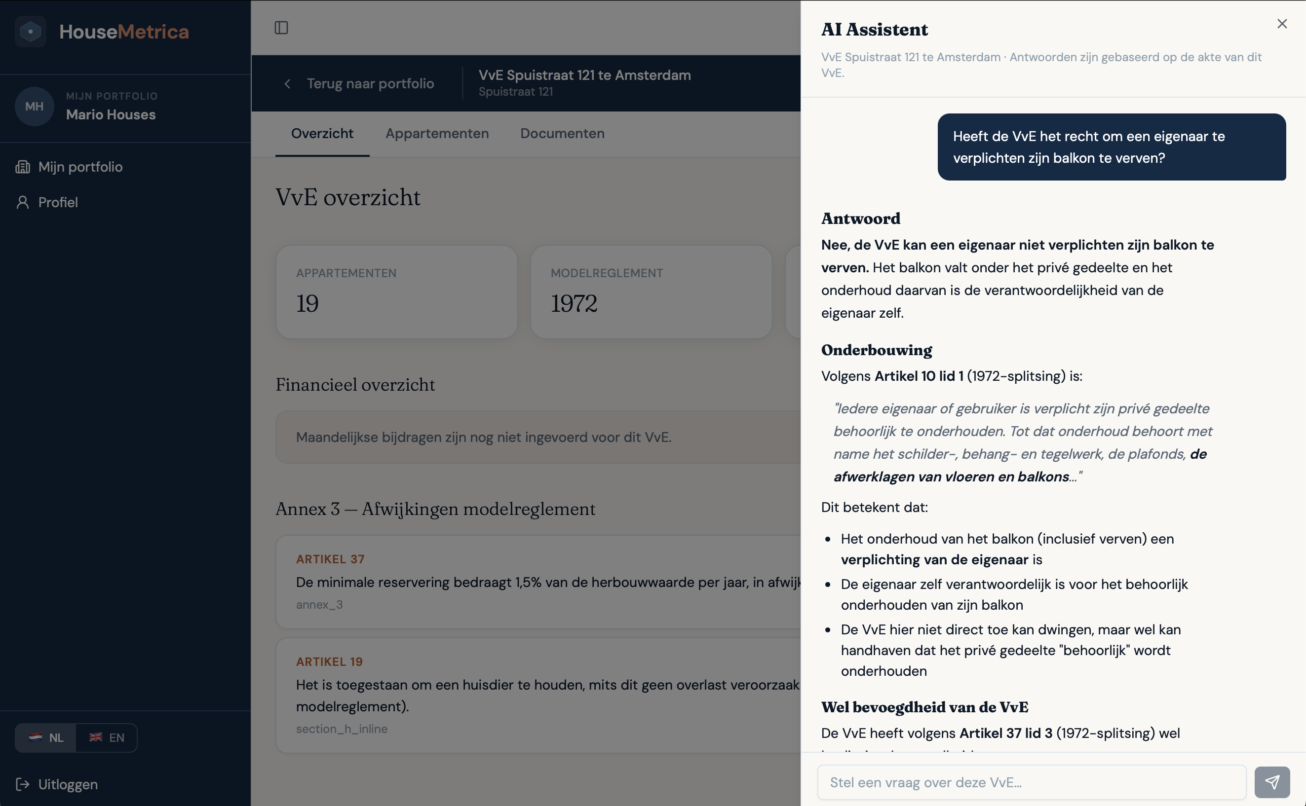 Screenshot van de AI-assistent met artikelcitaat